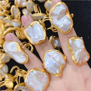 white Pearl Rings, gold plated, approx 12-25mm [GM14301]