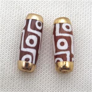 red tibetan Dzi Beads rice beads, eye, gold plated, approx 12-30mm [GM14356]