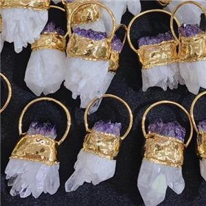 druzy clear quartz pendant with amethyst, gold plated, approx 16-35mm [GM14407]