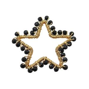 copper star pendant with black crystal glass, wire wrapped, gold plated, approx 40mm [GM14423]