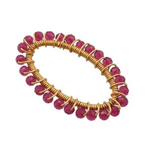 copper oval pendant with red crystal glass, wire wrapped, gold plated, approx 22x37mm [GM14430]