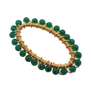 copper oval pendant with green crystal glass, wire wrapped, gold plated, approx 22x37mm [GM14431]