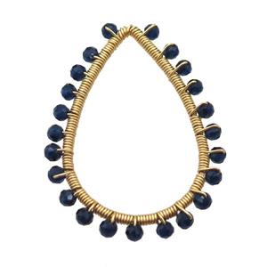 copper teardrop pendant with black crystal glass, wire wrapped, gold plated, approx 34-47mm [GM14435]