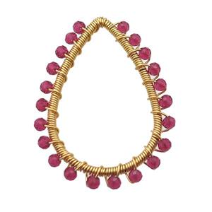 copper teardrop pendant with red crystal glass, wire wrapped, gold plated, approx 34-47mm [GM14436]