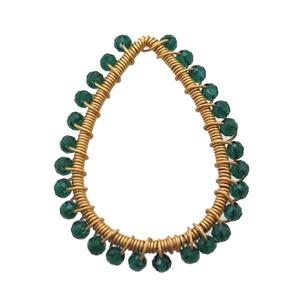 copper teardrop pendant with green crystal glass, wire wrapped, gold plated, approx 34-47mm [GM14437]