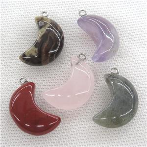 mixed Gemstone Pendant, Crescent moon, approx 12-25mm [GM14447]