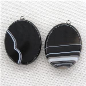 black stripe agate oval pendant, approx 30-40mm [GM14455]