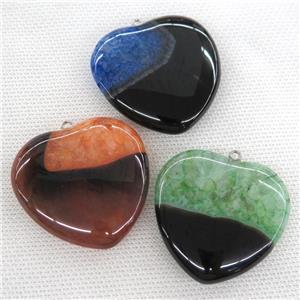 Agate Druzy heart pendant, mixed color, approx 40x40mm [GM14467]