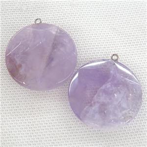 purple Amethyst circle coin pendant, approx 36mm dia [GM14471]