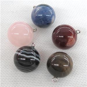 mixed Gemstone round ball pendant, approx 20mm dia [GM14482]