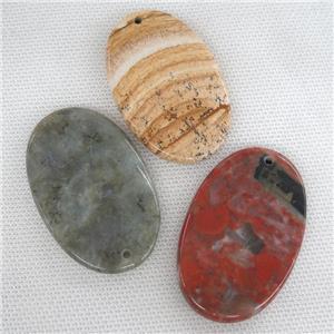 mixed Gemstone oval pendant, approx 35-55mm [GM14497]