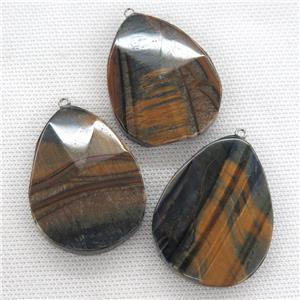 iron Tiger eye stone pendant, faceted teardrop, approx 35-45mm [GM14516]