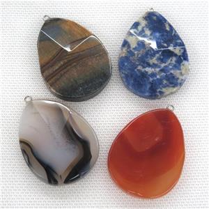 mixed Gemstone pendant, faceted teardrop, approx 35-45mm [GM14517]