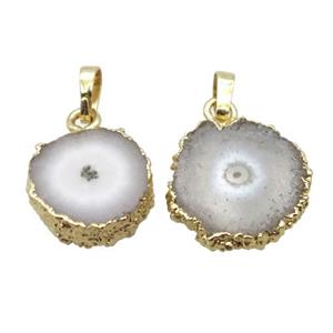 white Solar Quartz Druzy pendant, gold plated, approx 12-16mm [GM14525]
