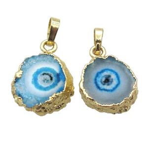 blue Solar Quartz Druzy pendant, gold plated, approx 12-16mm [GM14526]