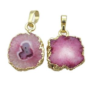 pink Solar Quartz Druzy pendant, gold plated, approx 12-16mm [GM14528]