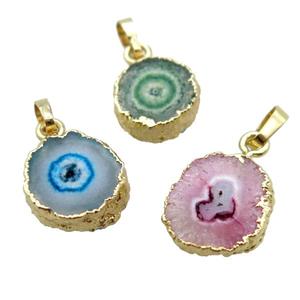 Solar Quartz Druzy pendant, gold plated, mixed color, approx 12-16mm [GM14529]