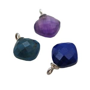 mixed Gemstone pendant, faceted square, approx 8mm [GM14540]