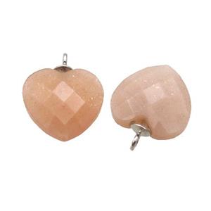 peach MoonStone pendant, faceted heart, approx 11mm [GM14542]