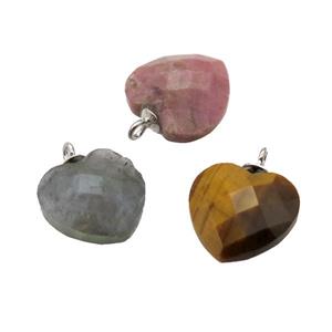 mixed Gemstone pendant, faceted heart, approx 11mm [GM14548]