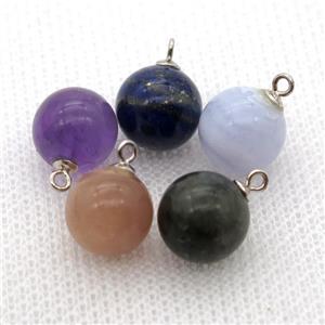 Mix Gemstone round ball pendant with 925silver bail, approx 10mm dia [GM14578]