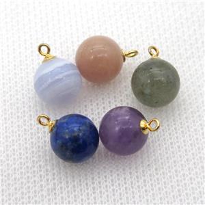 mix Gemstone round ball pendant with 925silver bail, approx 10mm dia [GM14584]