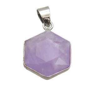 purple Amethyst pendant, faceted hexagon, approx 14-16mm [GM14596]