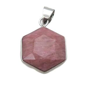 pink Rhodonite pendant, faceted hexagon, approx 14-16mm [GM14597]