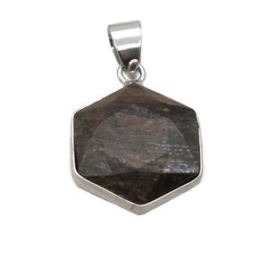 Bronzite pendant, faceted hexagon, approx 14-16mm [GM14599]