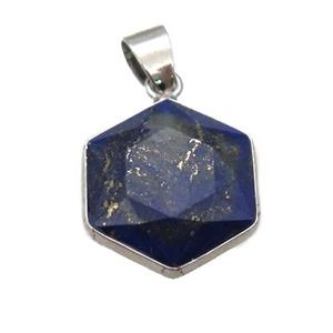 blue Lapis Lazuli pendant, faceted hexagon, approx 14-16mm [GM14601]