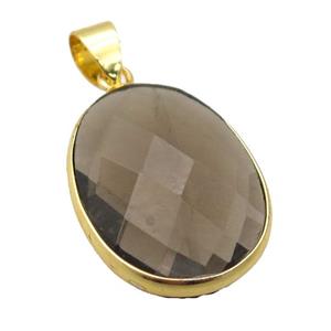 Smoky Quartz oval pendant, approx 17-22mm [GM14691]