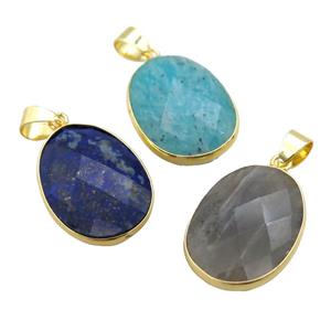 mix Gemstone oval pendant, approx 17-22mm [GM14699]