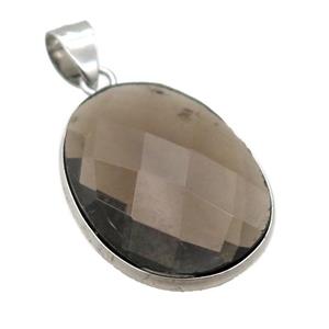 Smoky Quartz oval pendant, approx 17-22mm [GM14700]