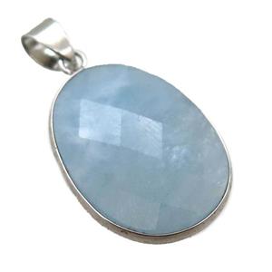 blue Aquamarine oval pendant, approx 17-22mm [GM14702]