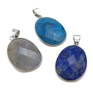 mix Gemstone oval pendant, approx 17-22mm [GM14709]
