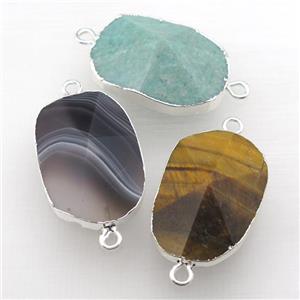 mixed Gemstone connector, point, freeform, silver plated, approx 20-35mm [GM14737]