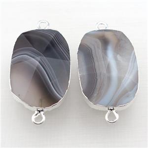 Botswana Agate connector, point, freeform, silver plated, approx 20-35mm [GM14738]