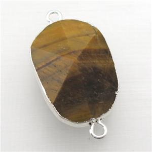 Tiger eye stone connector, point, freeform, silver plated, approx 20-35mm [GM14741]