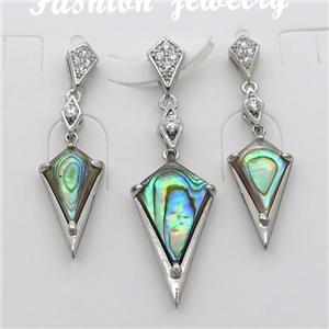 copper Stud Earrings and pendant pave zircon with Abalone shell, platinum plated, approx 8-12mm, 10-16mm [GM14809]