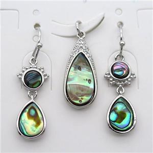 copper Hook Earrings and pendant pave zircon with Abalone shell, platinum plated, approx 5mm, 7-10mm, 8-16mm [GM14813]