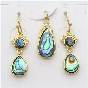 copper Hook Earrings and pendant pave zircon with Abalone shell, gold plated, approx 5mm, 7-10mm, 8-16mm [GM14814]