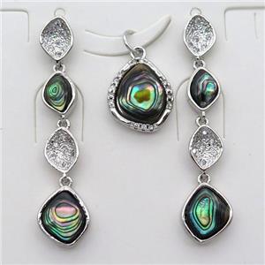 copper Stud Earrings and pendant pave zircon with Abalone shell, platinum plated, approx 4-6mm, 7-9mm, 8-11mm, 42mm [GM14817]