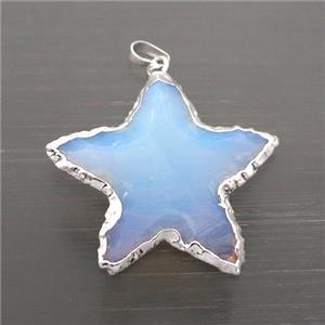 white Opalite star pendant, hammered, silver plated, approx 30mm [GM14819]