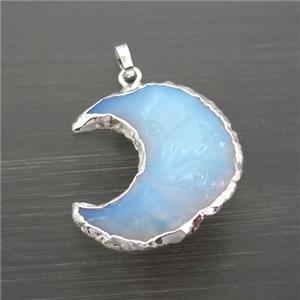 white Opalite moon pendant, hammered, silver plated, approx 27-33mm [GM14820]