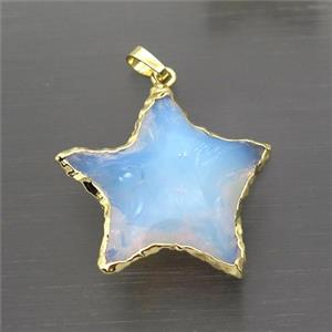 white Opalite star pendant, hammered, gold plated, approx 30mm [GM14821]