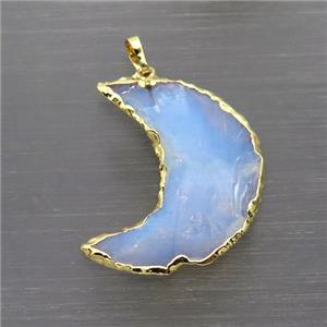 white Opalite moon pendant, hammered, gold plated, approx 27-33mm [GM14822]