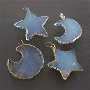 white Opalite pendant, hammered, mix shaped, approx 25-30mm [GM14823]