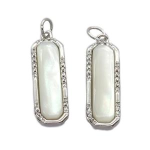 copper pendant pave zircon with white pearlized shell, platinum plated, approx 8-22mm [GM14828]