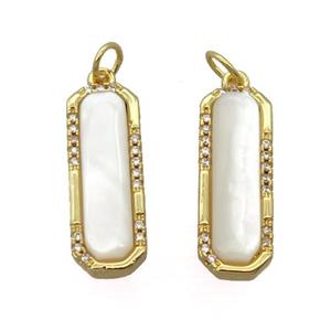 copper pendant pave zircon with white pearlized shell, gold plated, approx 8-22mm [GM14829]