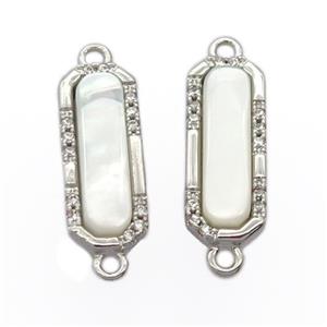 copper connector pave zircon with pearlized shell, platinum plated, approx 7-17mm [GM14833]